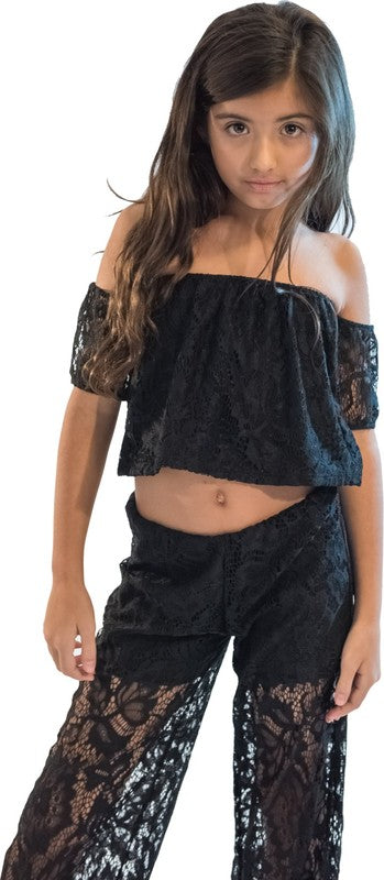 KIDS LACE PALAZZO PANTS AND LACE CROP TOP SET