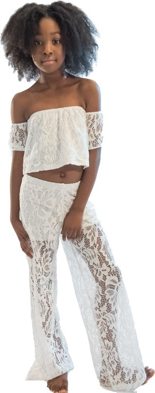 KIDS LACE PALAZZO PANTS AND LACE CROP TOP SET