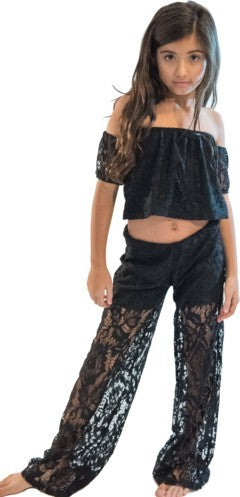 KIDS LACE PALAZZO PANTS AND LACE CROP TOP SET