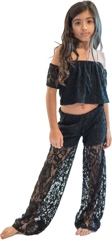 KIDS LACE PALAZZO PANTS AND LACE CROP TOP SET
