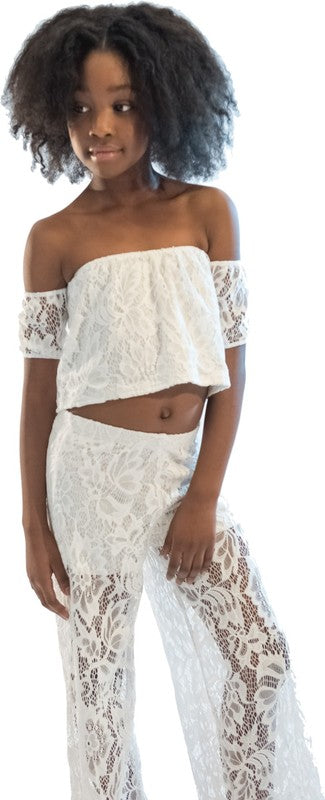 KIDS LACE PALAZZO PANTS AND LACE CROP TOP SET