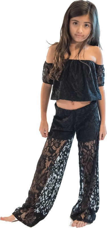 KIDS LACE PALAZZO PANTS AND LACE CROP TOP SET