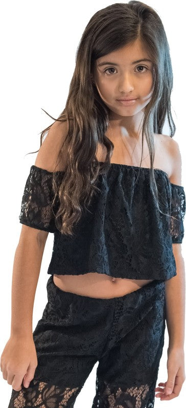 KIDS LACE PALAZZO PANTS AND LACE CROP TOP SET