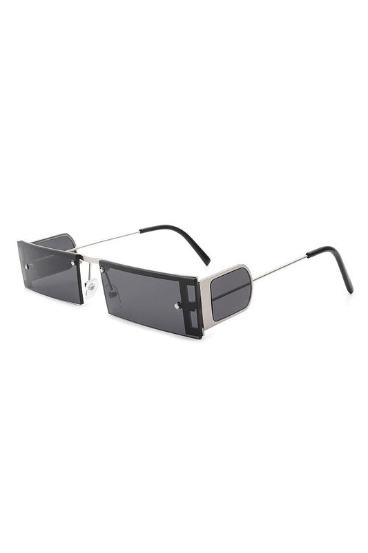 Rectangle Narrow Slim Tinted Flat Top Sunglasses